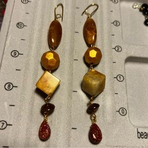 Handmade 4” dangle earrings - gold tone french hooks - sunstone